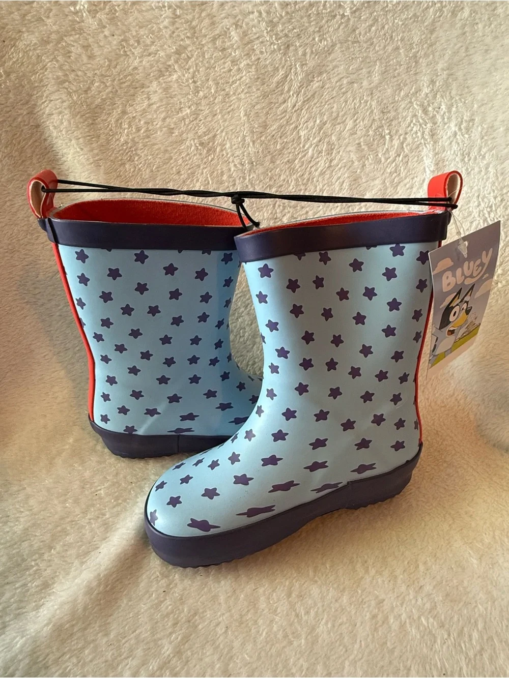 Bluey Light Blue Kids Rain Boots with Purple Stars Girls 5-6 New